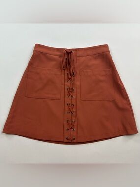 Lovers + Friends Beechwood Burnt Orange Lace Up Pocket Detail Mini Skirt Size M